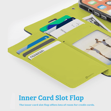 iPhone 16 Pro High-Quality Flip Wallet Case Cover: Shock-Resistant with Front Cover, Multiple Card Slots, Magnetic Closure and Media Stand Convertible - Navy